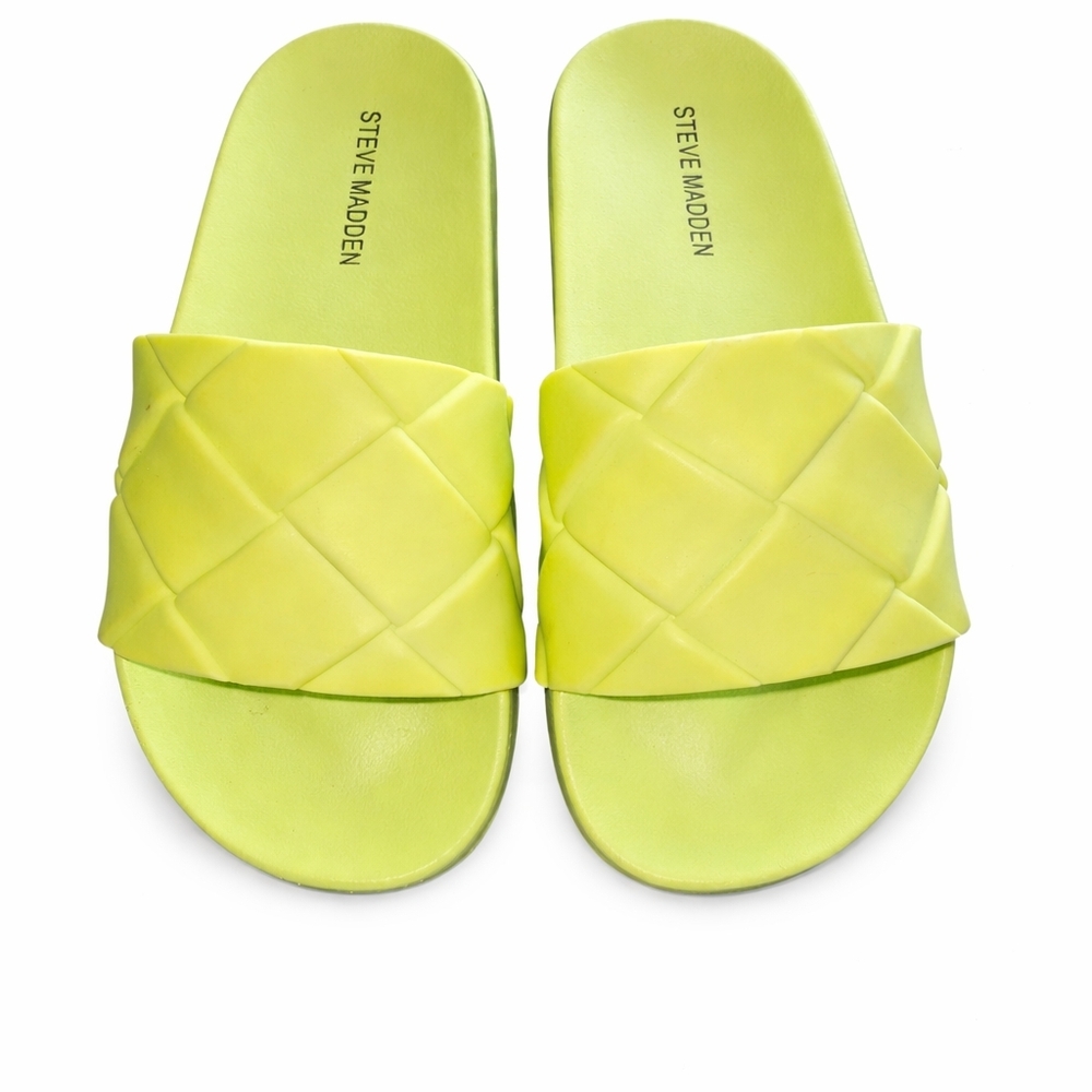 Steve Madden Quilted Neon Green Slide Sandals Size 6